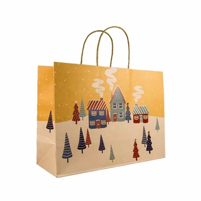 Özel Logo Alışveriş Kraft Kağıt Çantası Elli Tatil Noel Hediye Kağıt Çantası
