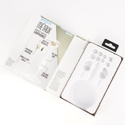 Özel Paketleme Kablolu Bluetooth Kulaklık Kağıt Paket Kutusu Kanca & Balta Tepsisi ile